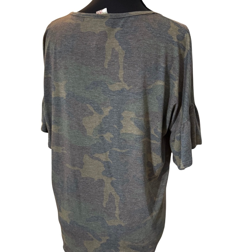 7th Ray Olive Camo Criss-Cross‎ Top Ruffle Sleeve - Picture 5 of 5